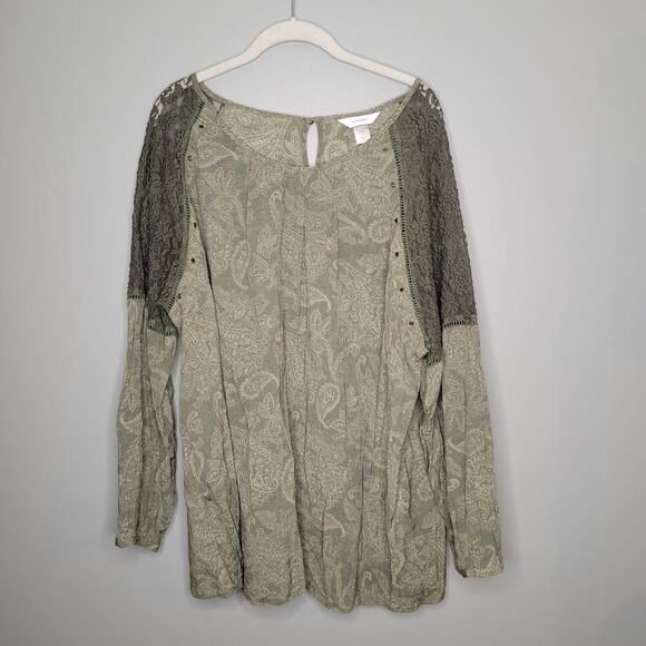 CJ Banks top women's size 3X green floral lace paisley print flowy boho shirt - Picture 2 of 11